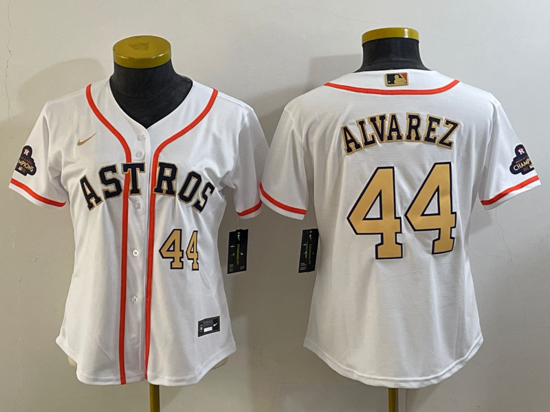 Youth Houston Astros #44 Yordan Alvarez White 2023 Gold Collection With World Serise Champions Patch Stitched Baseball Jersey
